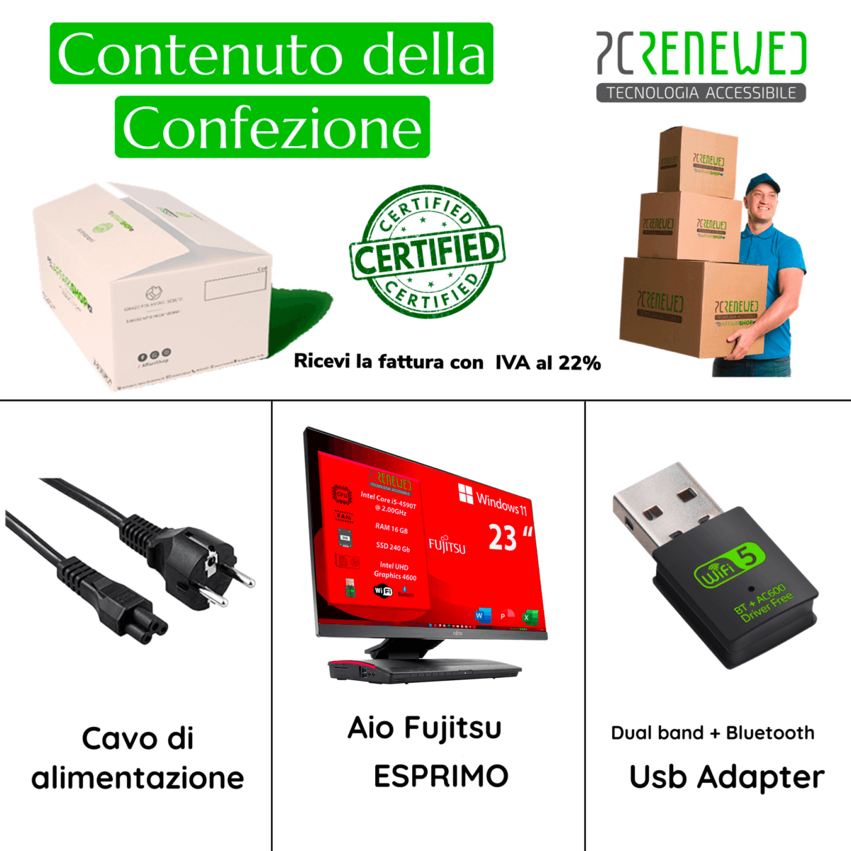 Fujitsu Esprimo X923 Intel I5 23" contenuto box