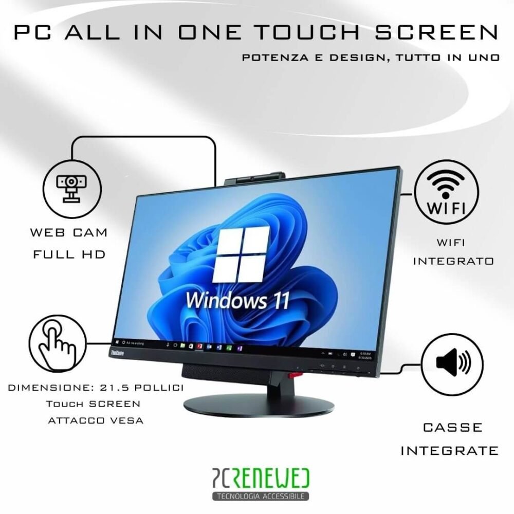 Lenovo All-In-One Intel i5-8400T touchscreen con icone specifiche