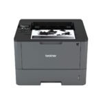 Stampante Brother L5100DN Laser Monocromatica, fronte con foglio in bianco e nero