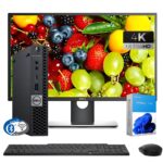 Postazione Completa DELL OptiPlex 5060 Tiny con monitor 27" 4k, tastiera e mouse wireless, logo a destra di windows 11 pro e a sinistra di wifi e bluetooth