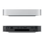 Apple Mac Mini 2023 M2, due immagini dei due lati, uno dei quali ha le varie porte