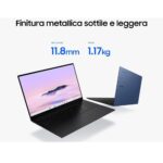 Samsung Galaxy Chromebook Plus, due immagini una fronte una retro con descritti peso e dimensioni