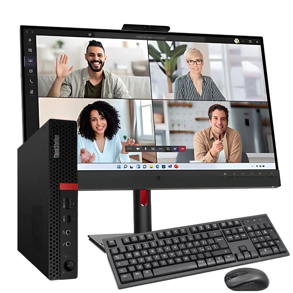postazione completa Tiny P330, monitotr tastiera e mouse fronte